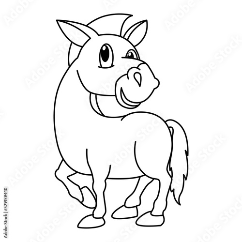 Cute horse cartoon coloring page illustration vector. For kids coloring book.