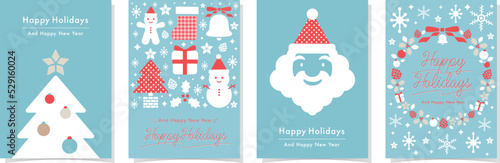 シンプルで可愛いデザインのクリスマスホリデーカードセット_水色と赤