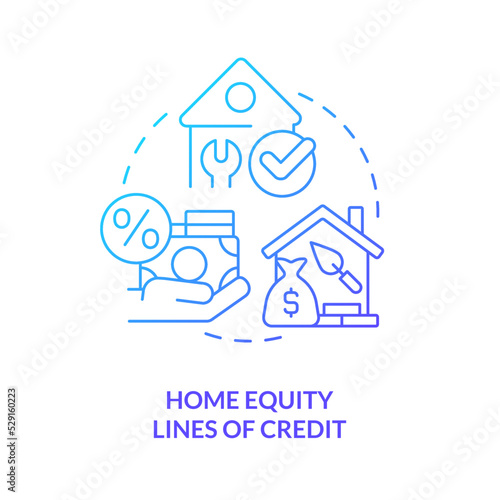 Home equity lines of credit blue gradient concept icon. Building repair and improvement. Loans type abstract idea thin line illustration. Isolated outline drawing. Myriad Pro-Bold font used