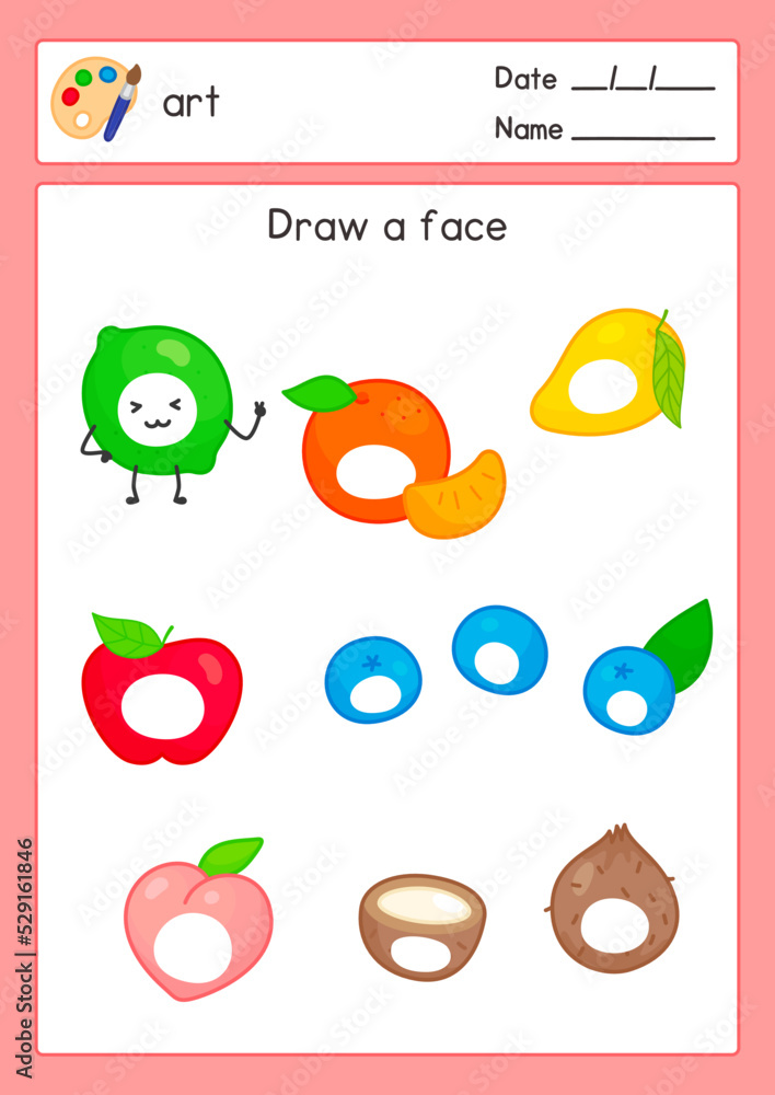 coloring outline about fruit juice in Art subject exercises sheet kawaii doodle vector cartoon