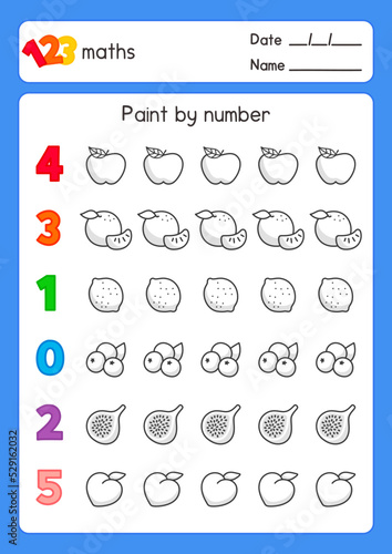 black and white coloring fruits outline about count numbers in maths subject exercises sheet kawaii doodle vector cartoon