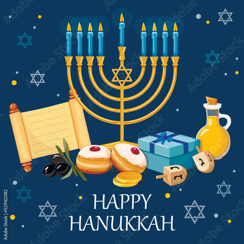 Happy Hanukkah, Jewish Festival of Lights background for greeting card, invitation, banner