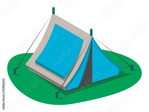 Blue tourist tent icon isolated on white background vector illustration. Camping equipment in flat design. Hiking traveling, nature vacation concept.