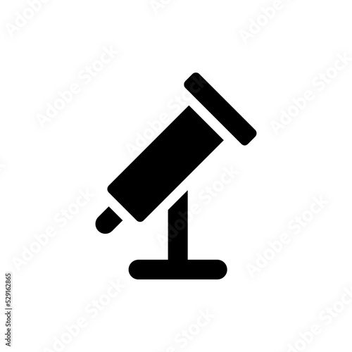 Telescope black glyph ui icon. Astronomy club. Stargazing program. User interface design. Silhouette symbol on white space. Solid pictogram for web, mobile. Isolated vector illustration
