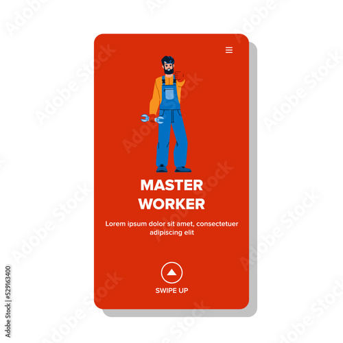 master worker vector. construction builder, man work, cbuilding carpenter master worker web flat cartoon illustration