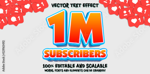 Thank you 1m subscribers editable text effect, 3d fresh font design for social media post news photo