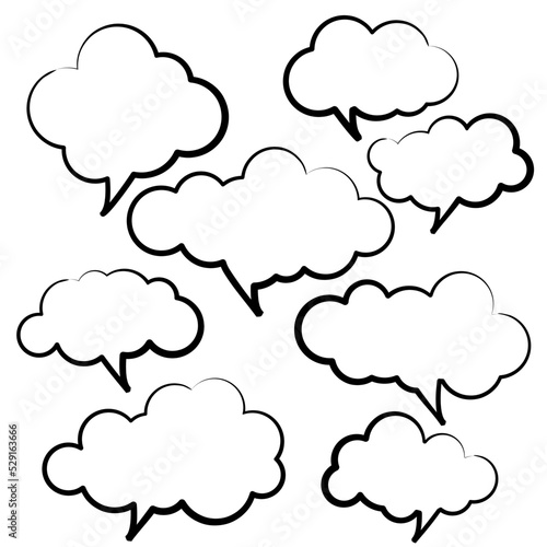 White speech bubbles, blank chat balloons in various shapes. Comic cloud bubble, empty dialog balloon, conversation message icon vector set