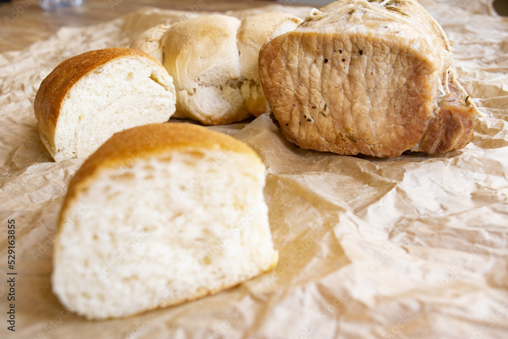 baked roast pork and sliced bread baked roast pork and sliced bread
