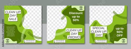 Set of social media post templates for green clean up day. suitable for promotions, sales, posters, backgrounds, cards, etc.