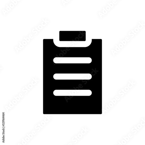 Filled tablet black glyph ui icon. Handwriting notes. Collecting patient data. User interface design. Silhouette symbol on white space. Solid pictogram for web, mobile. Isolated vector illustration © bsd studio
