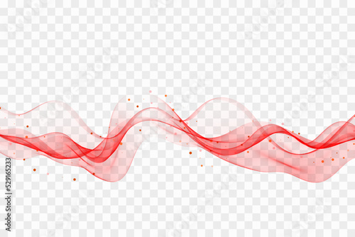 Abstract red wavy object. Red transparent wave. Color wave with confetti for brochure, website, flyer.