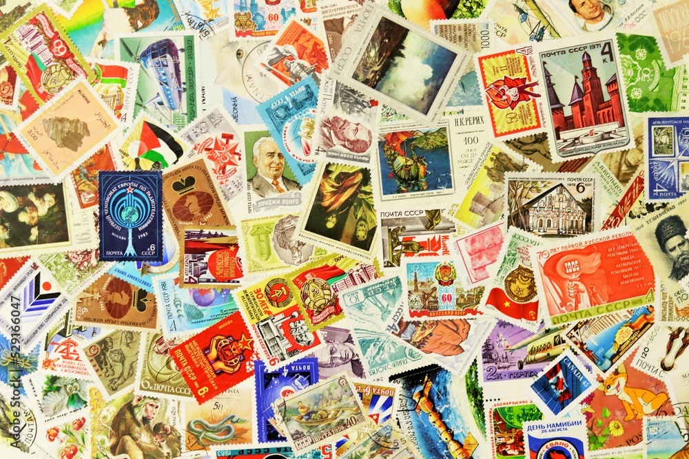  application collage, background from postage stamps