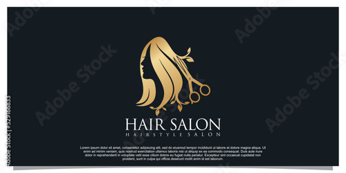 Beauty hair salon logo design for business with golden gradient color concept Premium Vector 2
