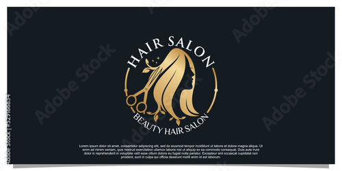 Beauty hair salon logo design for business with golden gradient color concept Premium Vector 1