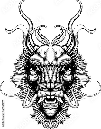 Woodblock style dragon head