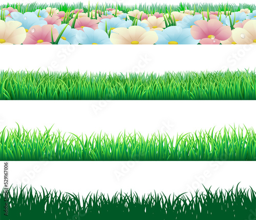 A set of seamlessly tilable grass and flower footer deign elements