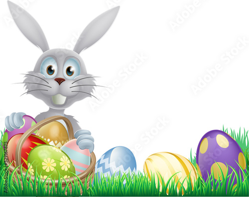 White Easter bunny and eggs