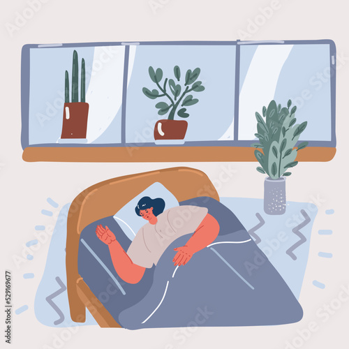 Young beautiful woman sleeping in her bed and relaxing in the morning