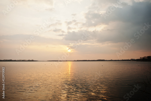 Sunset reflection in a lake around Pasohlavky  South Moravia  Czech Republic.