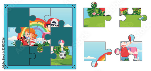 Children photo jigsaw puzzle game template