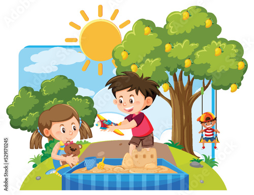 Children outdoor scene isolated