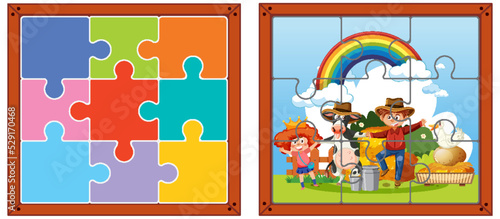 Farm characters photo puzzle game template
