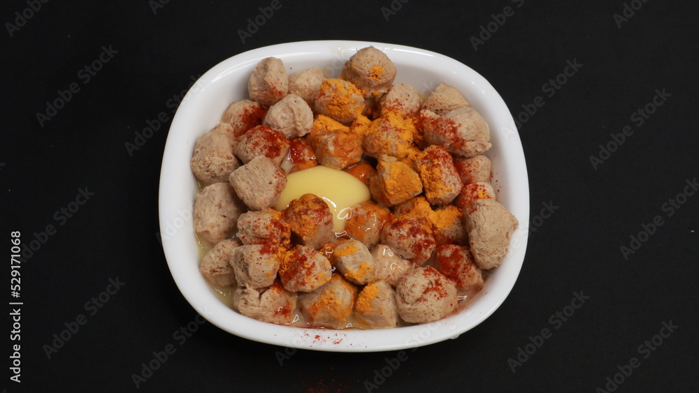 Masala Soya Chunk Curry made using Soyabean nuggets and spices - protein rich food from India Masala Soya Chunk Curry made using Soyabean nuggets and spices - protein rich food from India