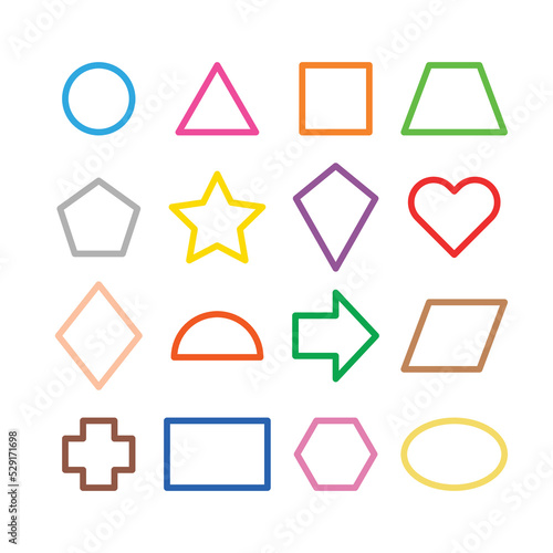 Vetor do Stock: Learn basic 2D shapes with their vocabulary names in  English. Colorful shape flash cards for preschool learning. Illustration of  a simple 2 dimensional flat shape symbol set for education.