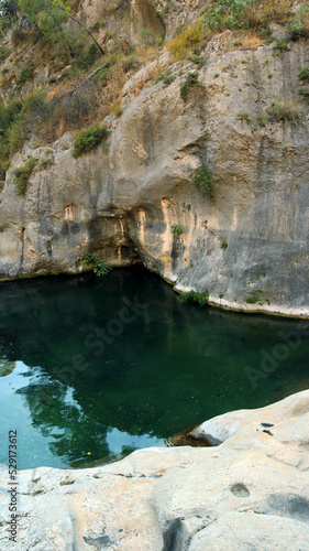Beautiful unique landscape, mountain river, bay among the rocks, natural pools, SPA, Ontinyent, Spain