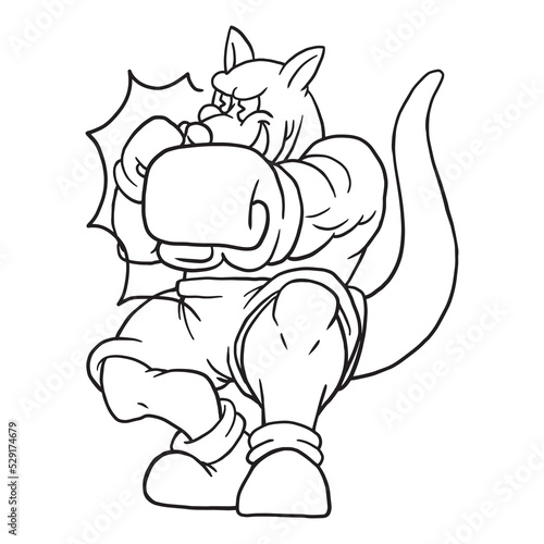 Coloring illustration of cartoon boxing kangaroo mascot