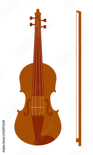 Violin is isolated on a white background. A bowed musical instrument. Flat style. Vector.
