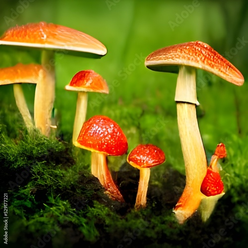 magic world of mushrooms. illustration of fairy tale Wonderland