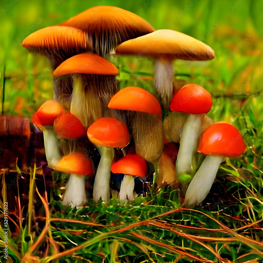 magic world of mushrooms. illustration of fairy tale Wonderland