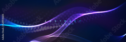 Abstract gradient wave of particles. Wavy technology vector background.