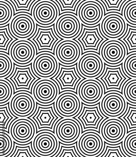 Abstract Seamless Geometric Circles and Hexagons Pattern.