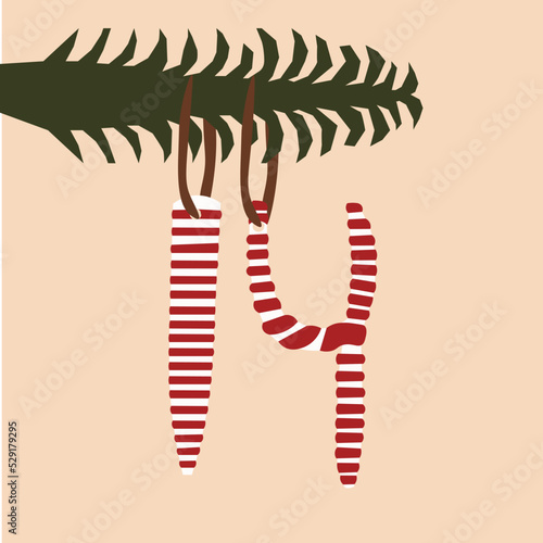 Christmas advent calendar 14. 14 in the form of a candy cane. 14 in the form of a Christmas toy