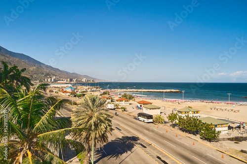 Aerial view picturesque public beach with turquoise water. Los Corales, La Guaira, Venezuela photo