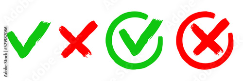 Set of vector icons check mark and cross. Vector illustartion.