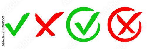 Set of vector icons check mark and cross. Vector illustartion.