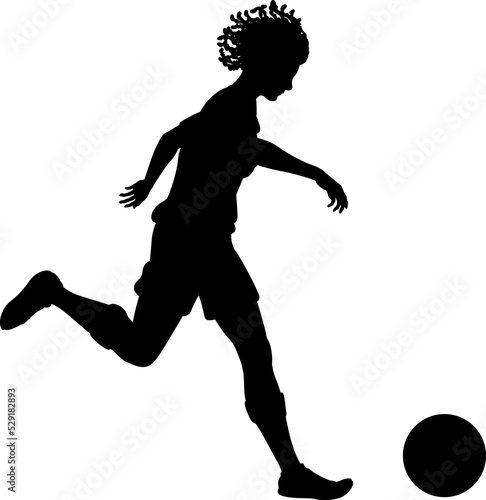 A black woman footballer soccer football player in silhouette