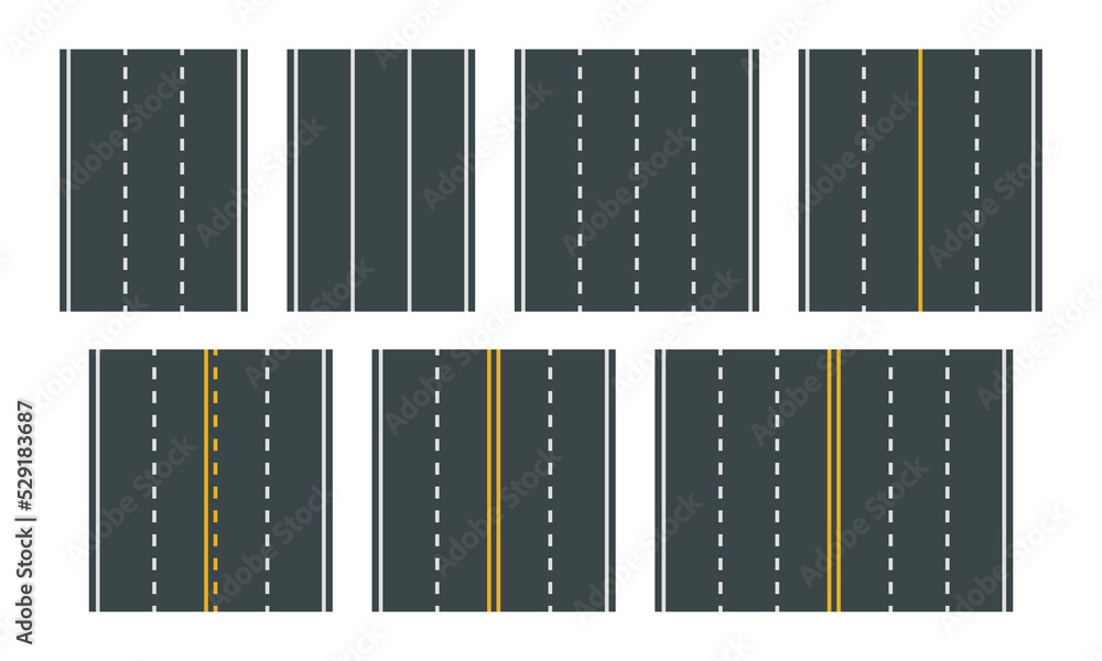 Vector illustration of white and yellow road markings isolated on white