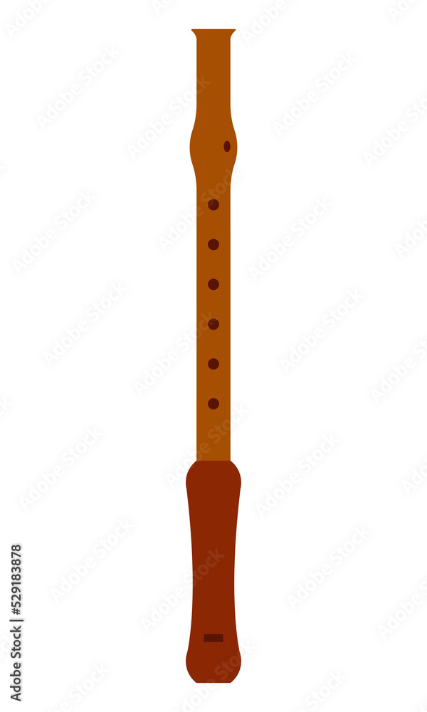 Flute is isolated on a white background. Wind musical instrument. Flat style. Vector Flute is isolated on a white background. Wind musical instrument. Flat style. Vector