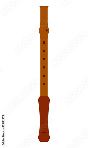 Flute is isolated on a white background. Wind musical instrument. Flat style. Vector
