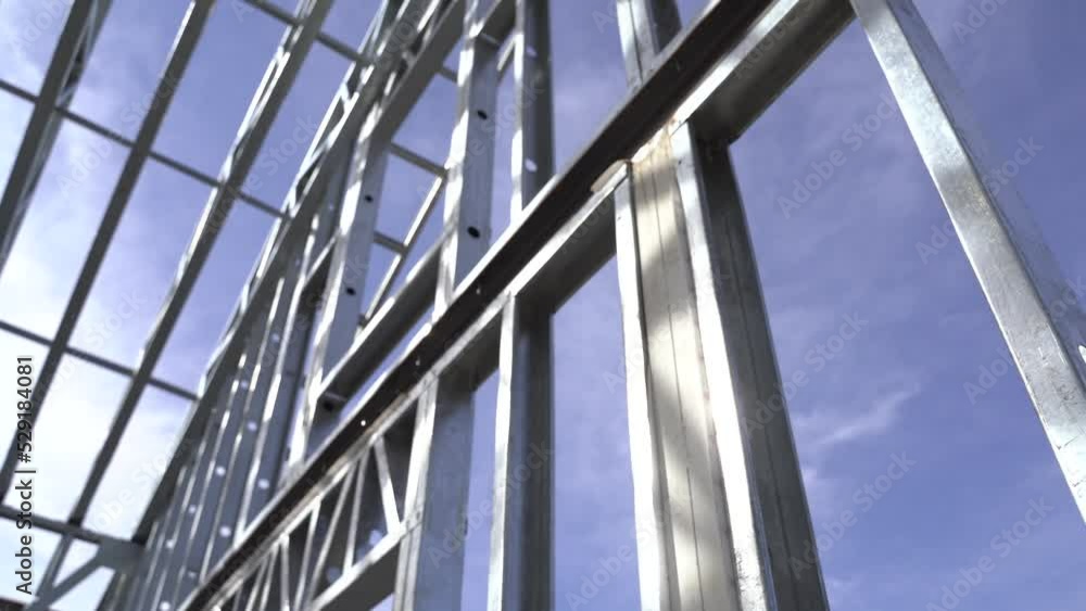Close up of steel wall framing at house construction site Close up of steel wall framing at house construction site