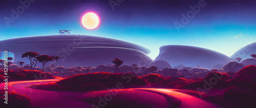 Artistic concept of painting a beautiful landscape of savannah in Africa, with meadows in the background. Tender and dreamy design, background illustration