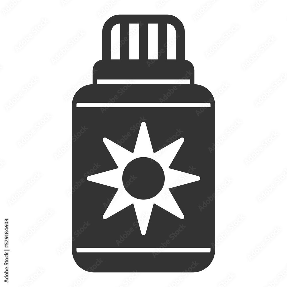 Sunscreen in a bottle - icon, illustration on white background, glyph style Sunscreen in a bottle - icon, illustration on white background, glyph style
