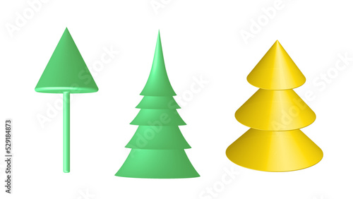 
3d image of Christmas trees. Vector drawing, set for design.