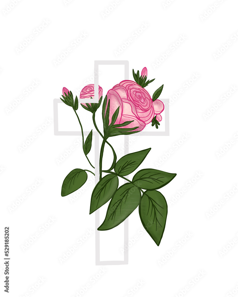 Fototapeta premium Cross with roses . Faith . PNG . Christian