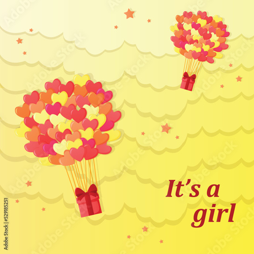 The postcard it's a girl. Baby shower. Vector illustration