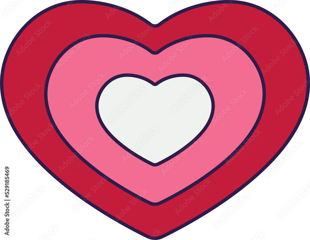 Retro Valentine Day icon heart. Love symbols in the fashionable pop line art style. The figure of a heart in soft pink, red and coral color. Png illustration isolated
